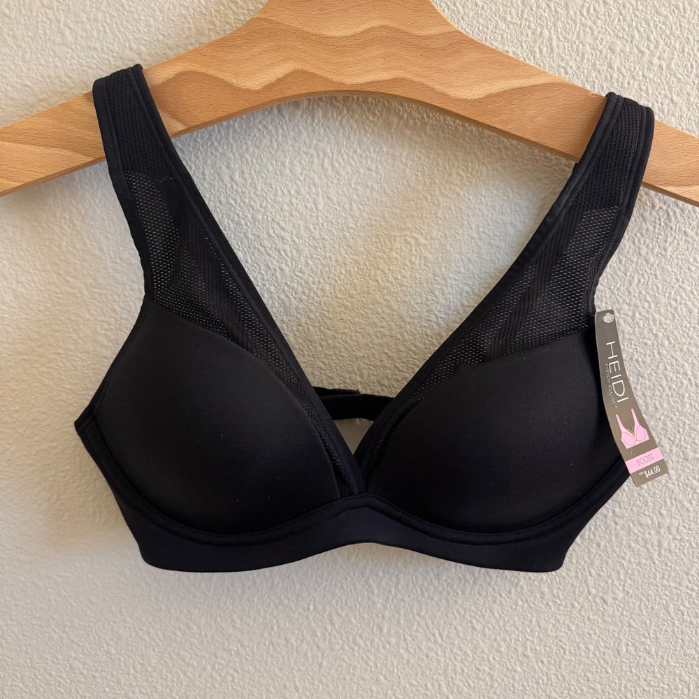 NWT Heidi Klum Boost Lounge Bra Black Mesh Wireless Womens Size Medium